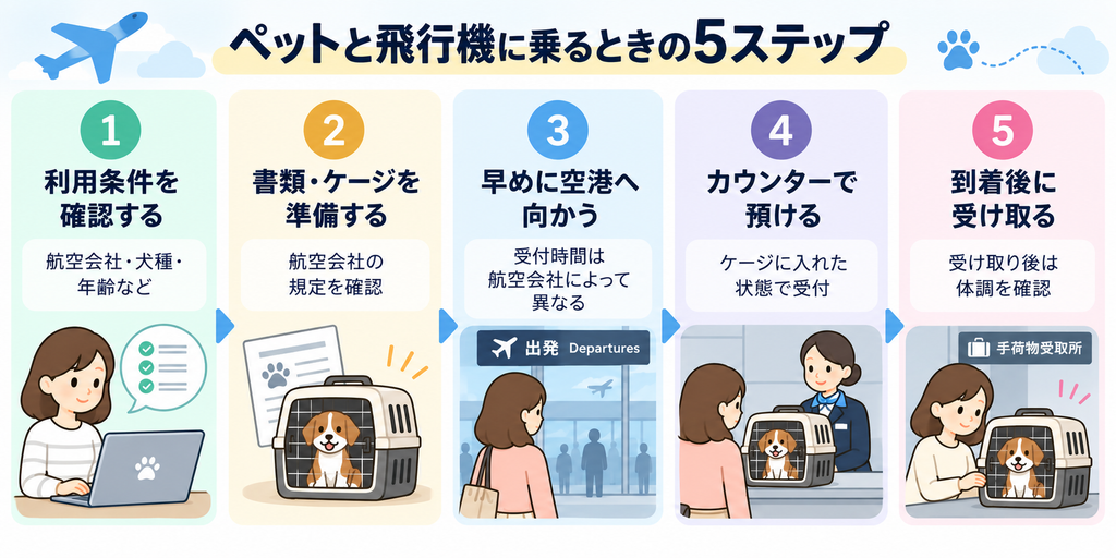 犬や猫と飛行機に乗るときの利用条件確認から到着後の受け取りまでの5ステップ