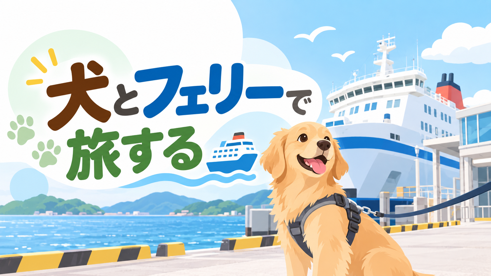 犬とフェリーで旅行するイメージ